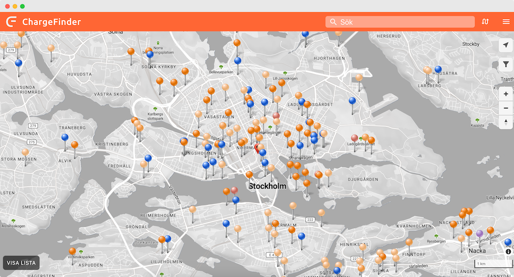 chargefinder hitta laddstation