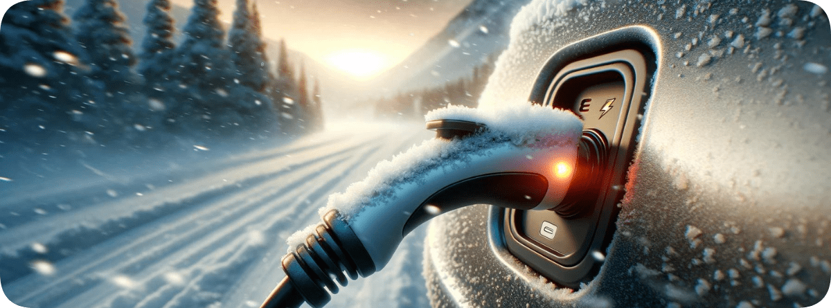 Elbil laddas i vinterlandskap Elbil laddas i vinterlandskap
