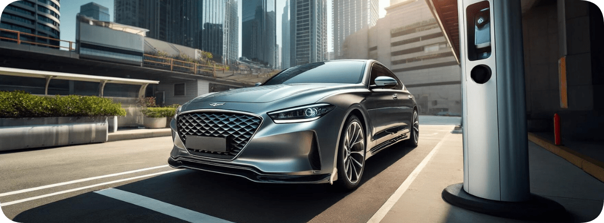 Elbil från genesis laddas i laddstation Elbil från genesis laddas i laddstation