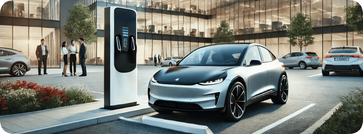 Elbil som laddas på jobbet